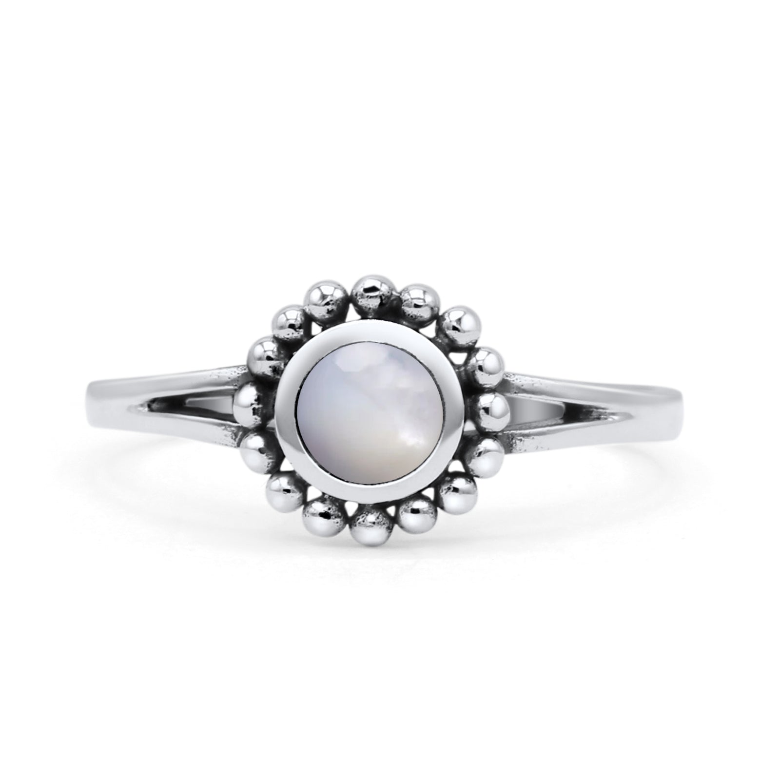 Beaded Flower Vintage Style Round Oxidized Statement Fashion Thumb Ring Lab Created Opal 925 Sterling Silver