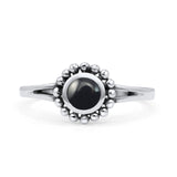 Beaded Flower Vintage Style Round Oxidized Statement Fashion Thumb Ring Lab Created Opal 925 Sterling Silver