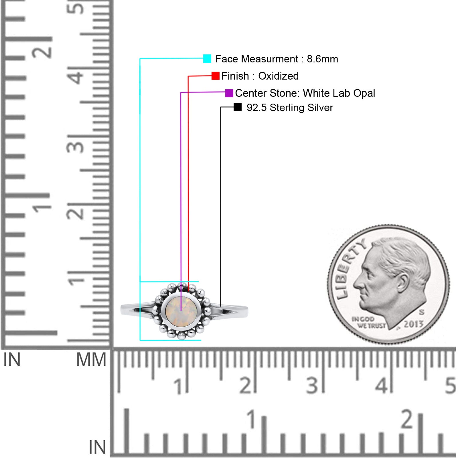 Beaded Flower Vintage Style Round Oxidized Statement Fashion Thumb Ring Lab Created Opal 925 Sterling Silver