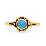 Beaded Flower Vintage Style Round Oxidized Statement Fashion Thumb Ring Lab Created Opal 925 Sterling Silver