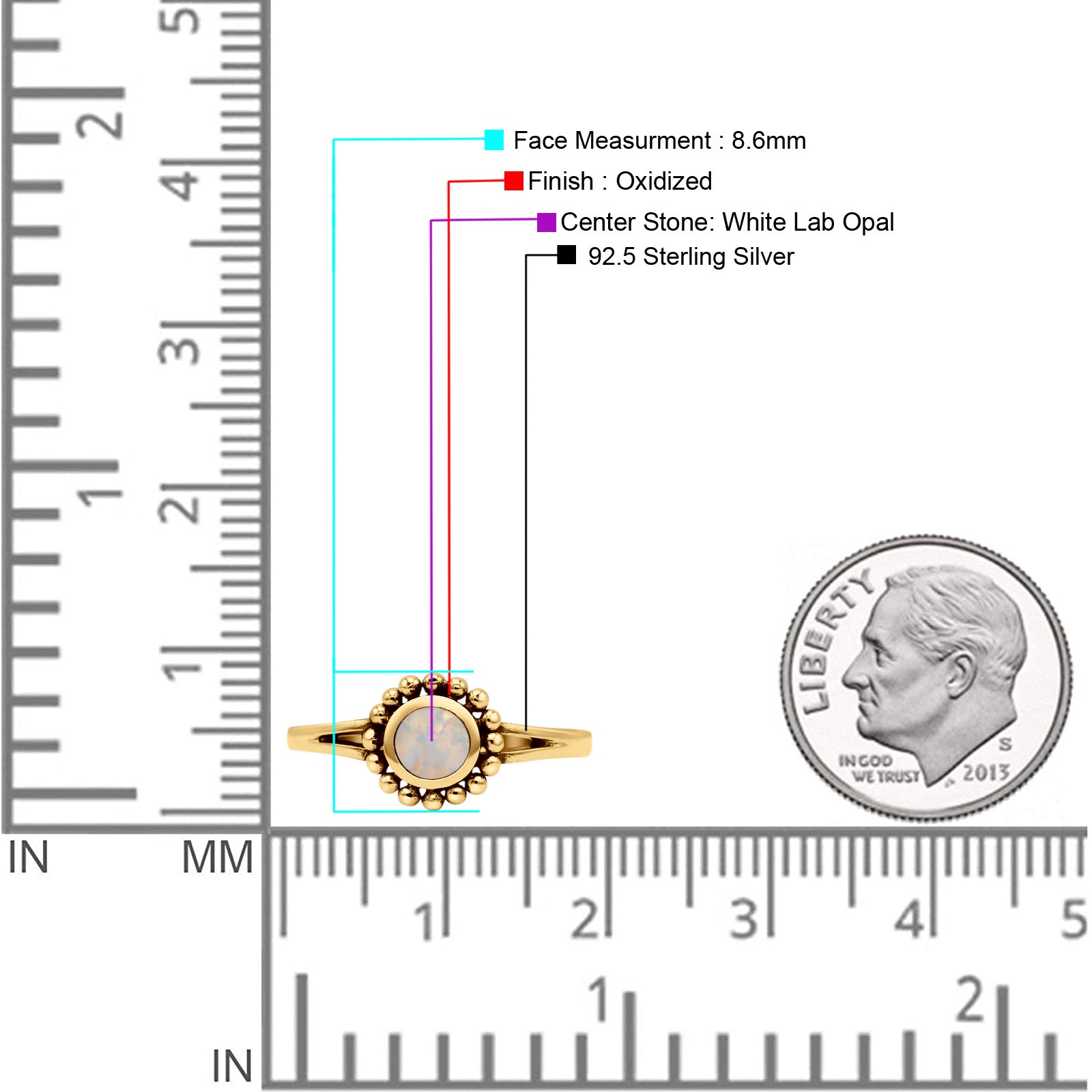 Beaded Flower Vintage Style Round Oxidized Statement Fashion Thumb Ring Lab Created Opal 925 Sterling Silver