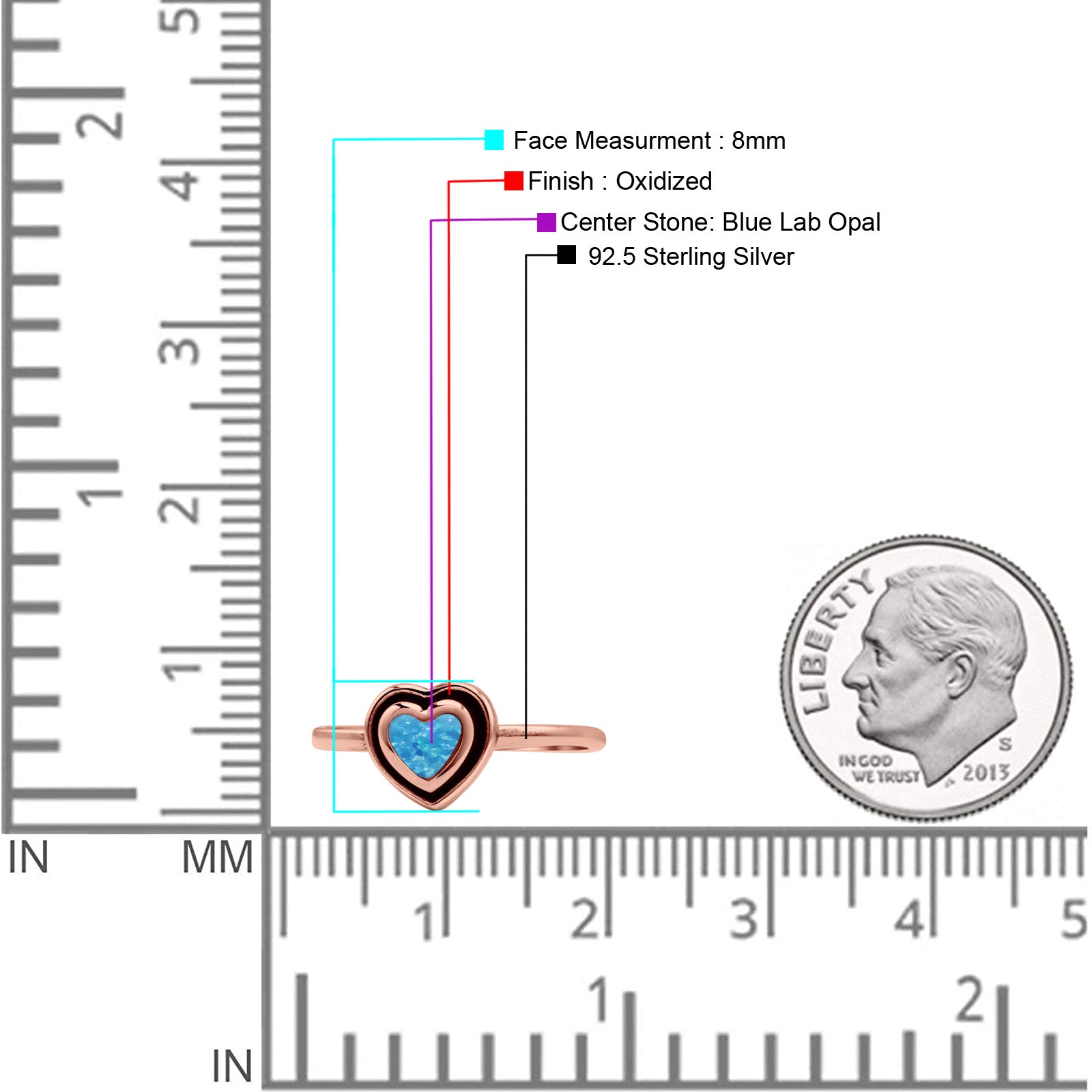 Heart Statement Fashion Petite Dainty Thumb Ring Lab Created Opal Oxidized 925 Sterling Silver