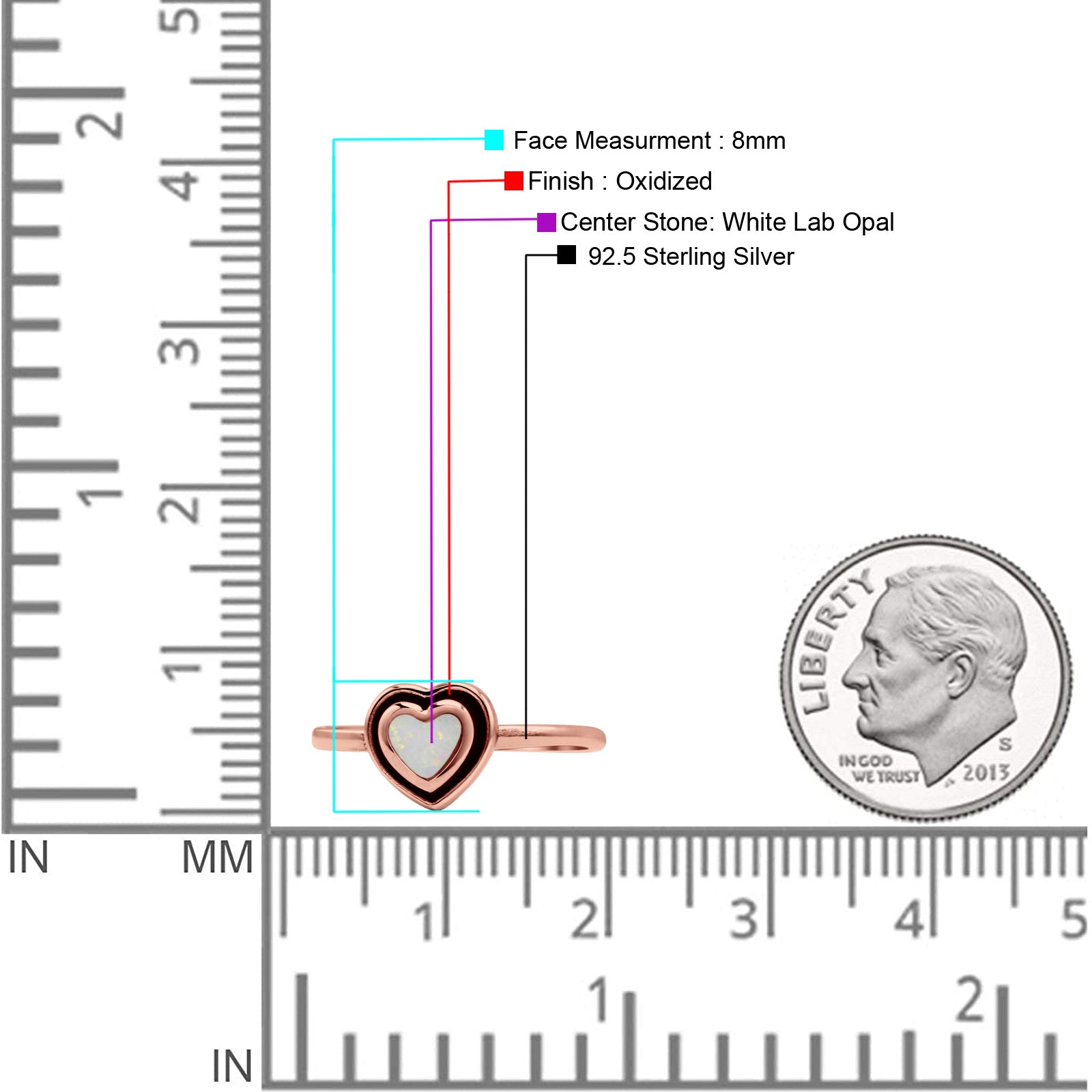 Heart Statement Fashion Petite Dainty Thumb Ring Lab Created Opal Oxidized 925 Sterling Silver