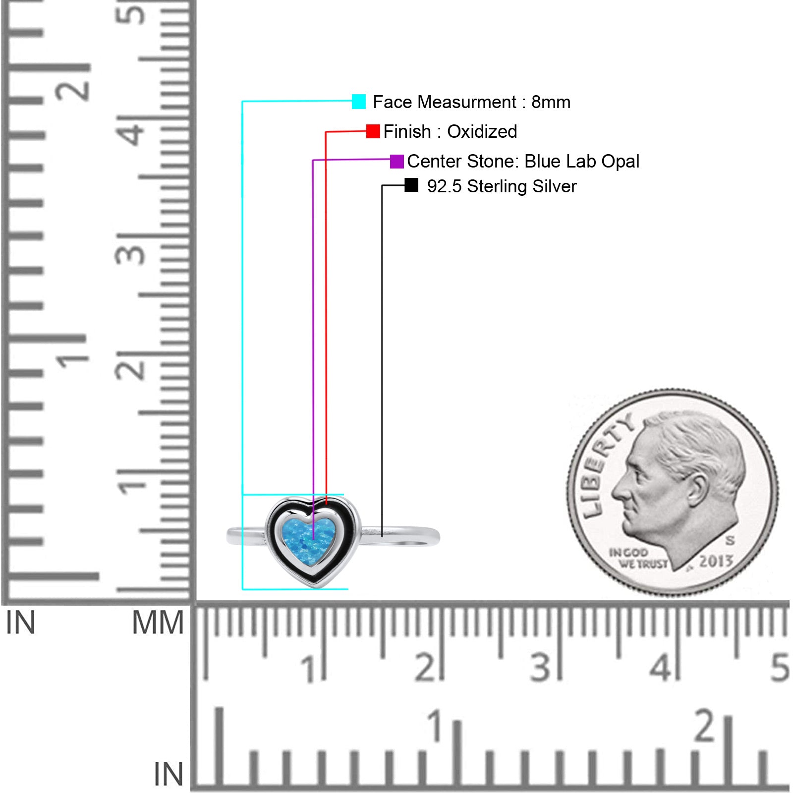 Heart Statement Fashion Petite Dainty Thumb Ring Lab Created Opal Oxidized 925 Sterling Silver