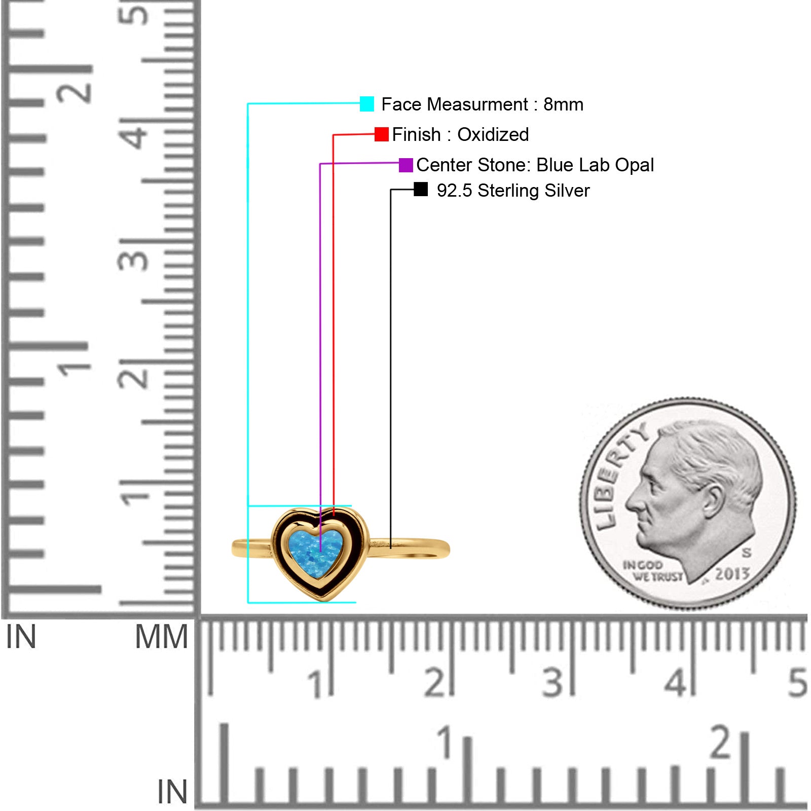 Heart Statement Fashion Petite Dainty Thumb Ring Lab Created Opal Oxidized 925 Sterling Silver