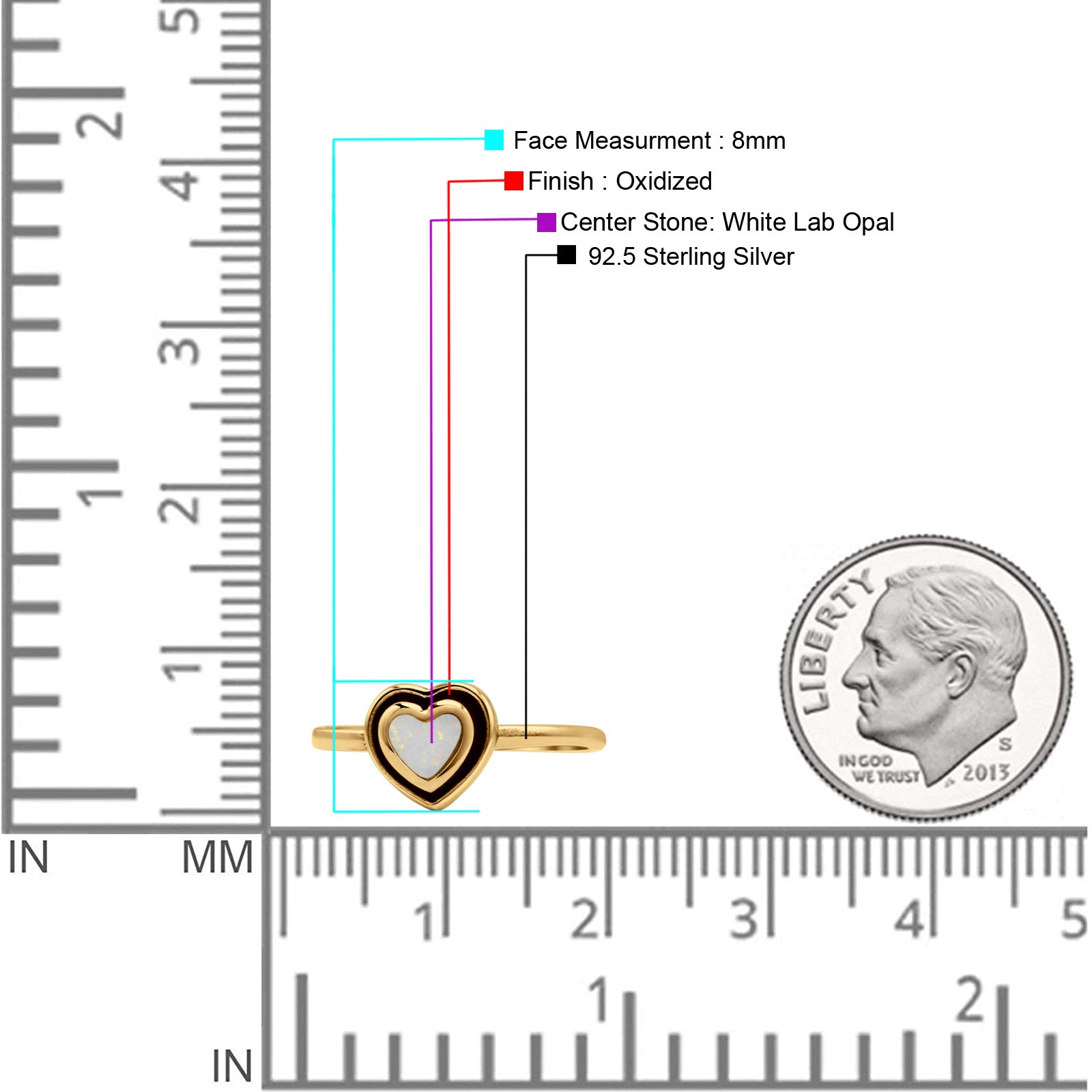 Heart Statement Fashion Petite Dainty Thumb Ring Lab Created Opal Oxidized 925 Sterling Silver