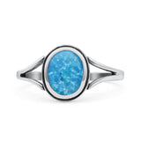 Oval Statement Fashion Thumb Ring Lab Created Opal Oxidized Solid 925 Sterling Silver