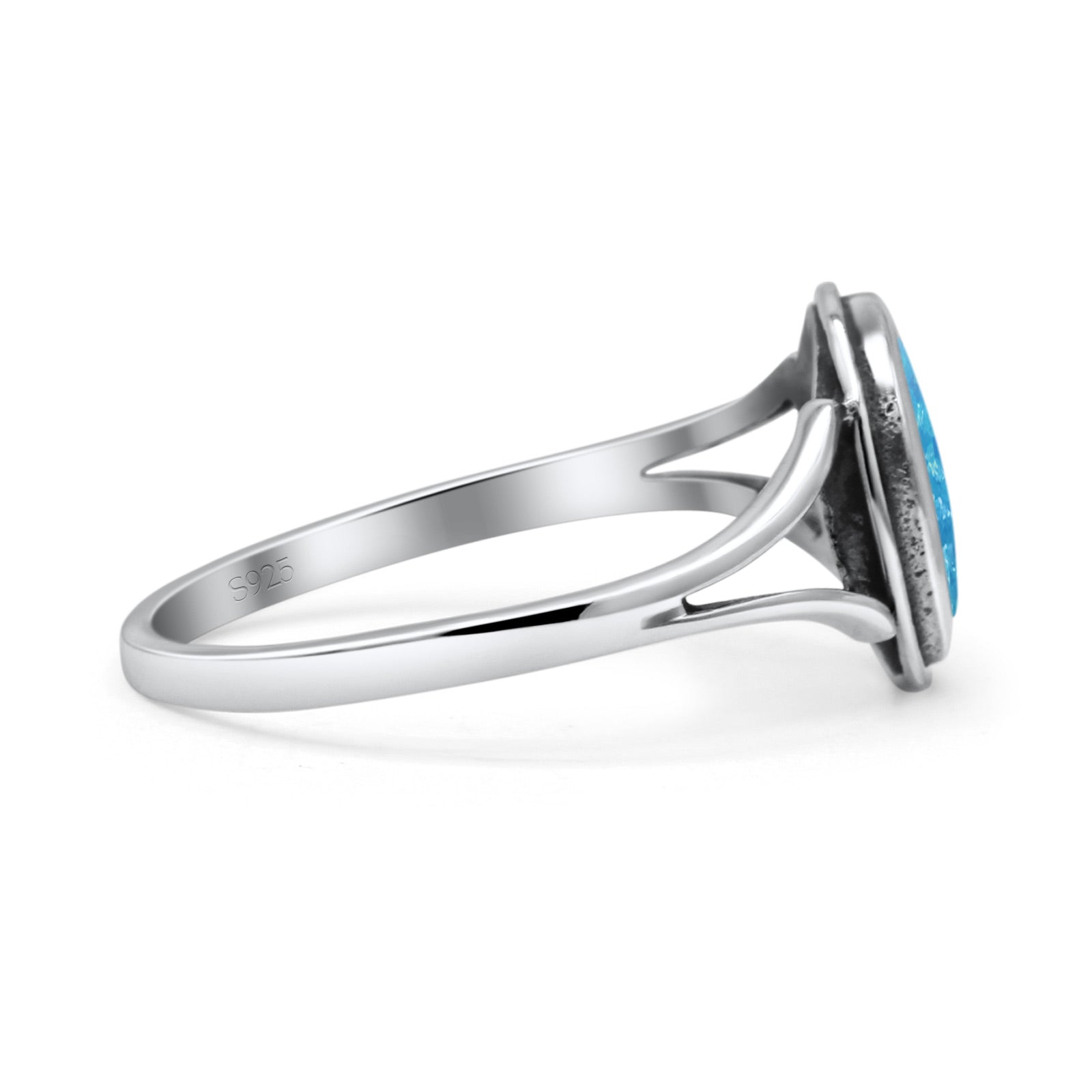 Oval Statement Fashion Thumb Ring Lab Created Opal Oxidized Solid 925 Sterling Silver