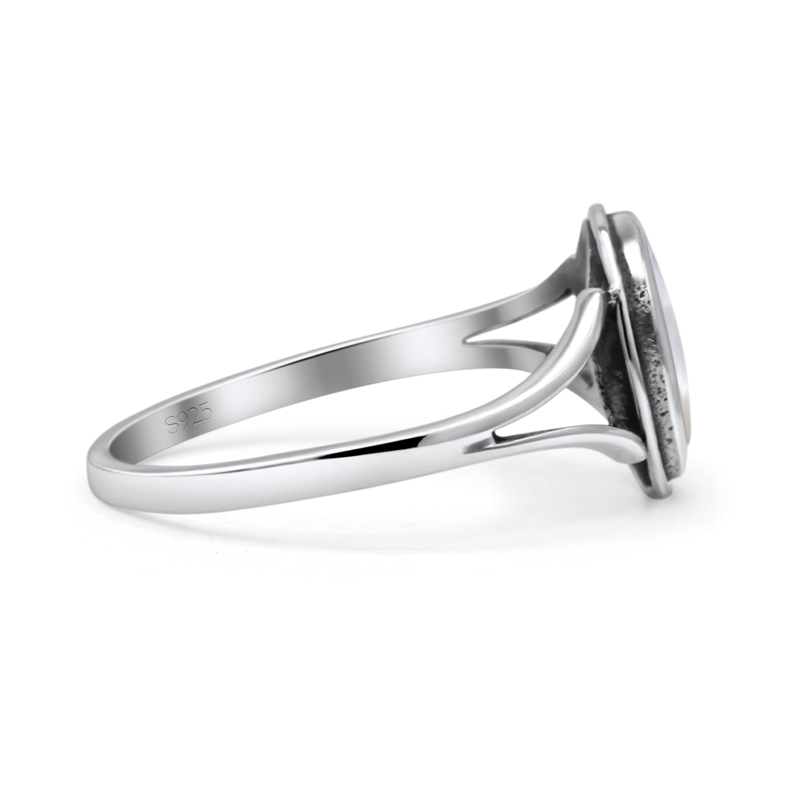 Oval Statement Fashion Thumb Ring Lab Created Opal Oxidized Solid 925 Sterling Silver