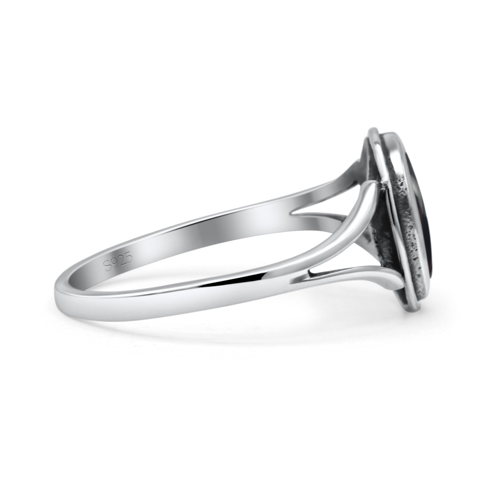 Oval Statement Fashion Thumb Ring Lab Created Opal Oxidized Solid 925 Sterling Silver