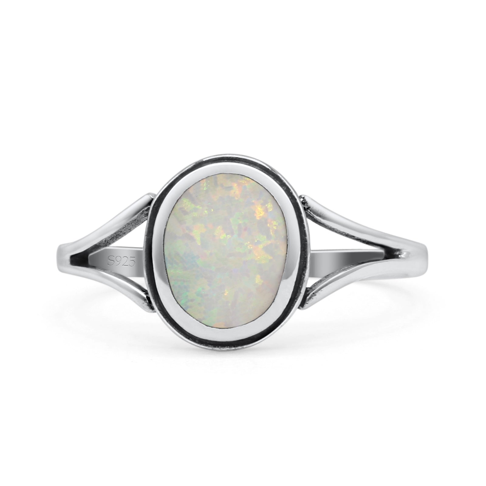 Oval Statement Fashion Thumb Ring Lab Created Opal Oxidized Solid 925 Sterling Silver
