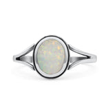 Oval Statement Fashion Thumb Ring Lab Created Opal Oxidized Solid 925 Sterling Silver