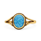 Oval Statement Fashion Thumb Ring Lab Created Opal Oxidized Solid 925 Sterling Silver