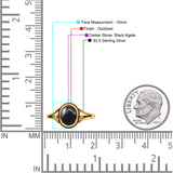 Oval Statement Fashion Thumb Ring Lab Created Opal Oxidized Solid 925 Sterling Silver