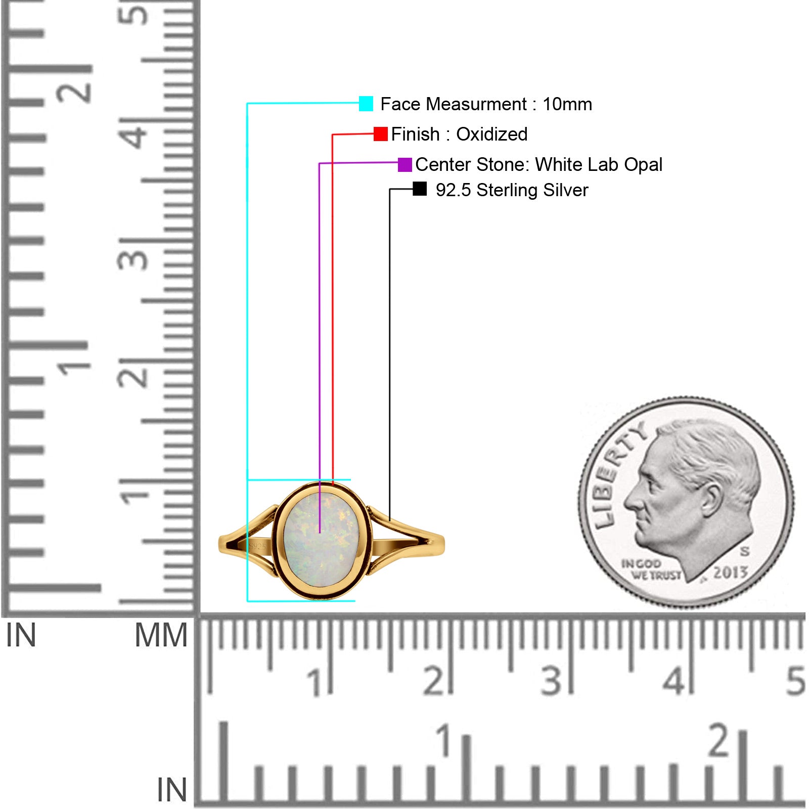 Oval Statement Fashion Thumb Ring Lab Created Opal Oxidized Solid 925 Sterling Silver