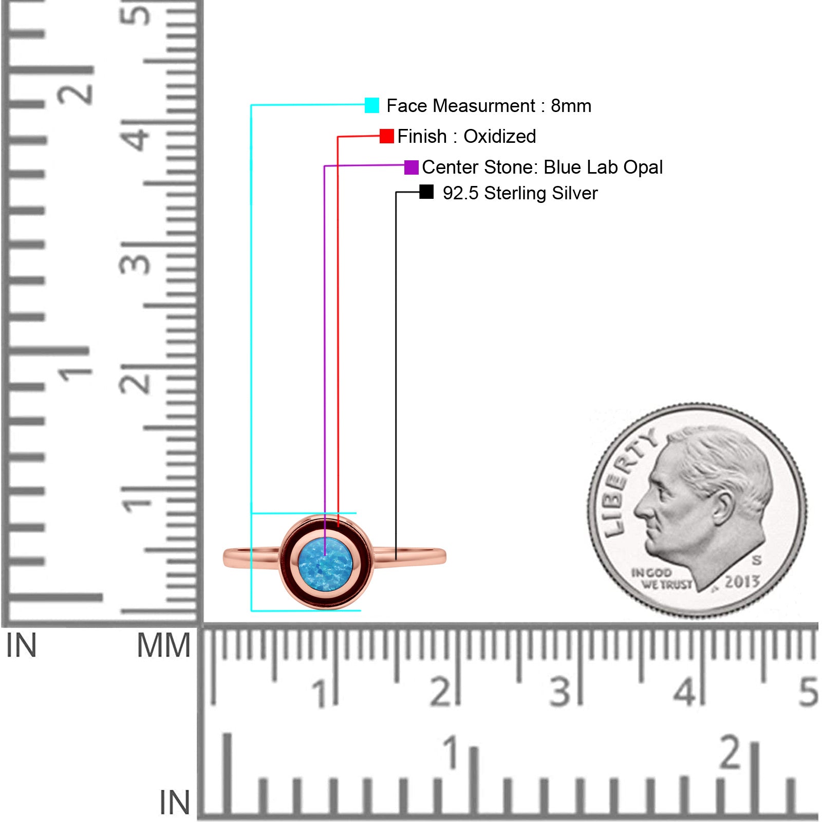 Round Thumb Ring Statement Fashion Ring Oxidized Lab Created Opal Solid 925 Sterling Silver