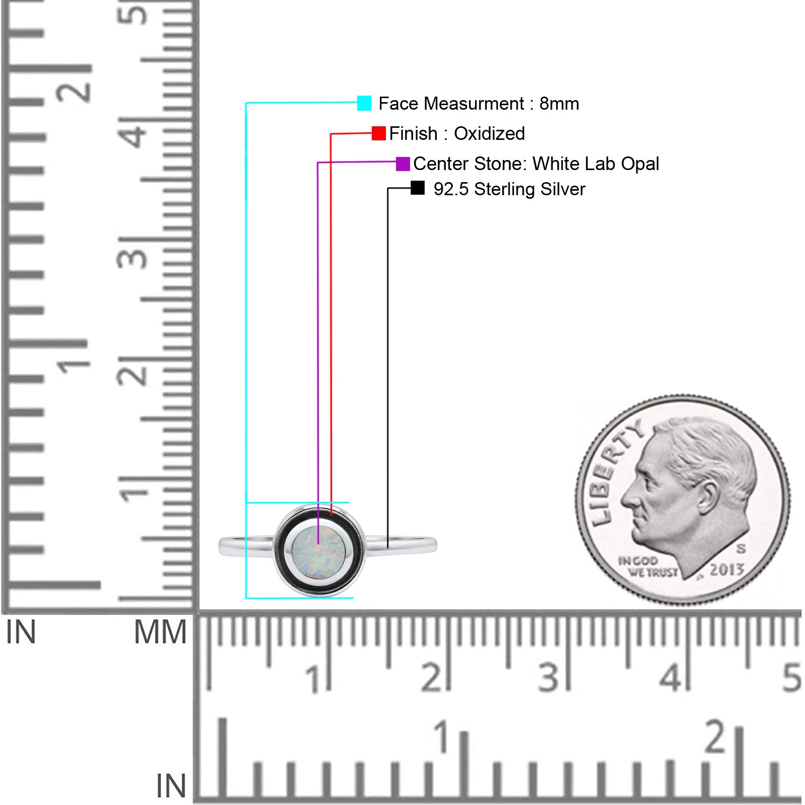 Round Thumb Ring Statement Fashion Ring Oxidized Lab Created Opal Solid 925 Sterling Silver