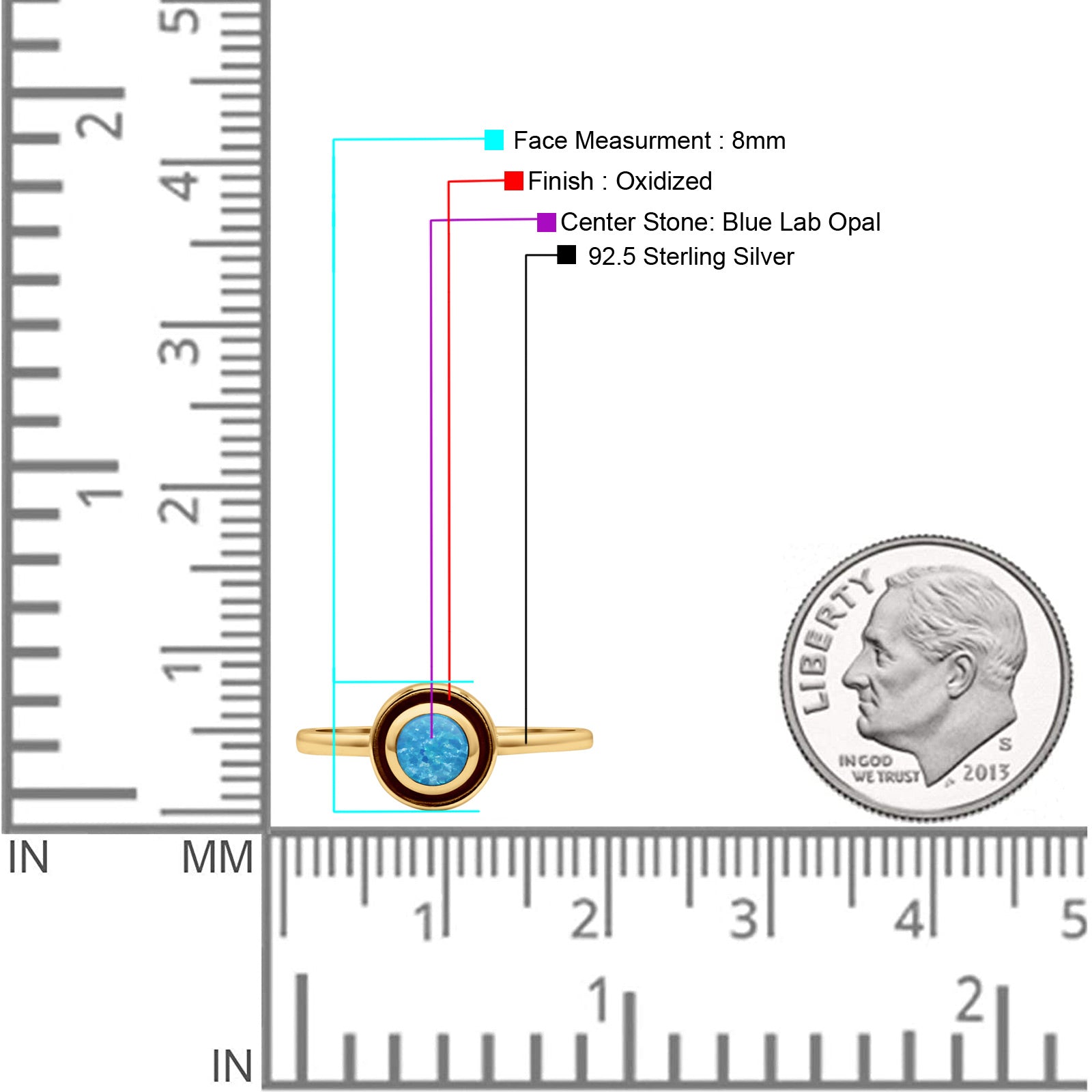 Round Thumb Ring Statement Fashion Ring Oxidized Lab Created Opal Solid 925 Sterling Silver