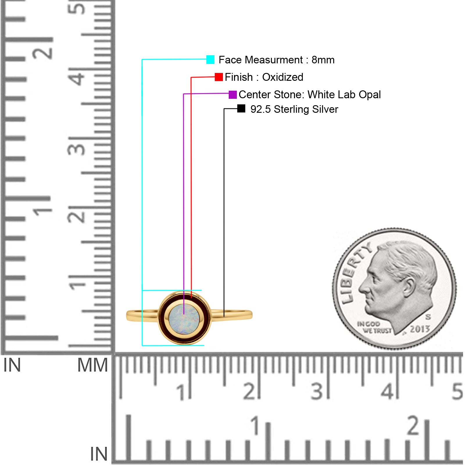Round Thumb Ring Statement Fashion Ring Oxidized Lab Created Opal Solid 925 Sterling Silver