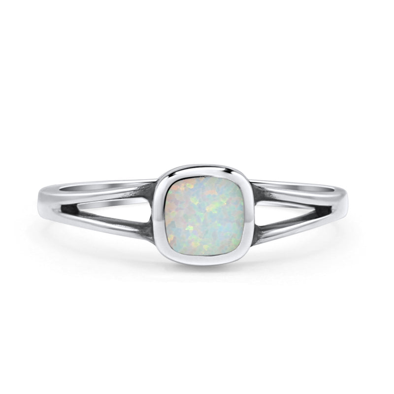 Split Shank Cushion Cut Statement Fashion Petite Dainty Thumb Ring Lab Created Opal Oxidized 925 Sterling Silver