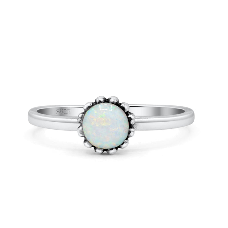 Solitaire Flower Round Oxidized Statement Fashion Thumb Ring Lab Created Opal 925 Sterling Silver