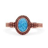 Oxidized Petite Oval Lab Created Opal Ring 925 Sterling Silver