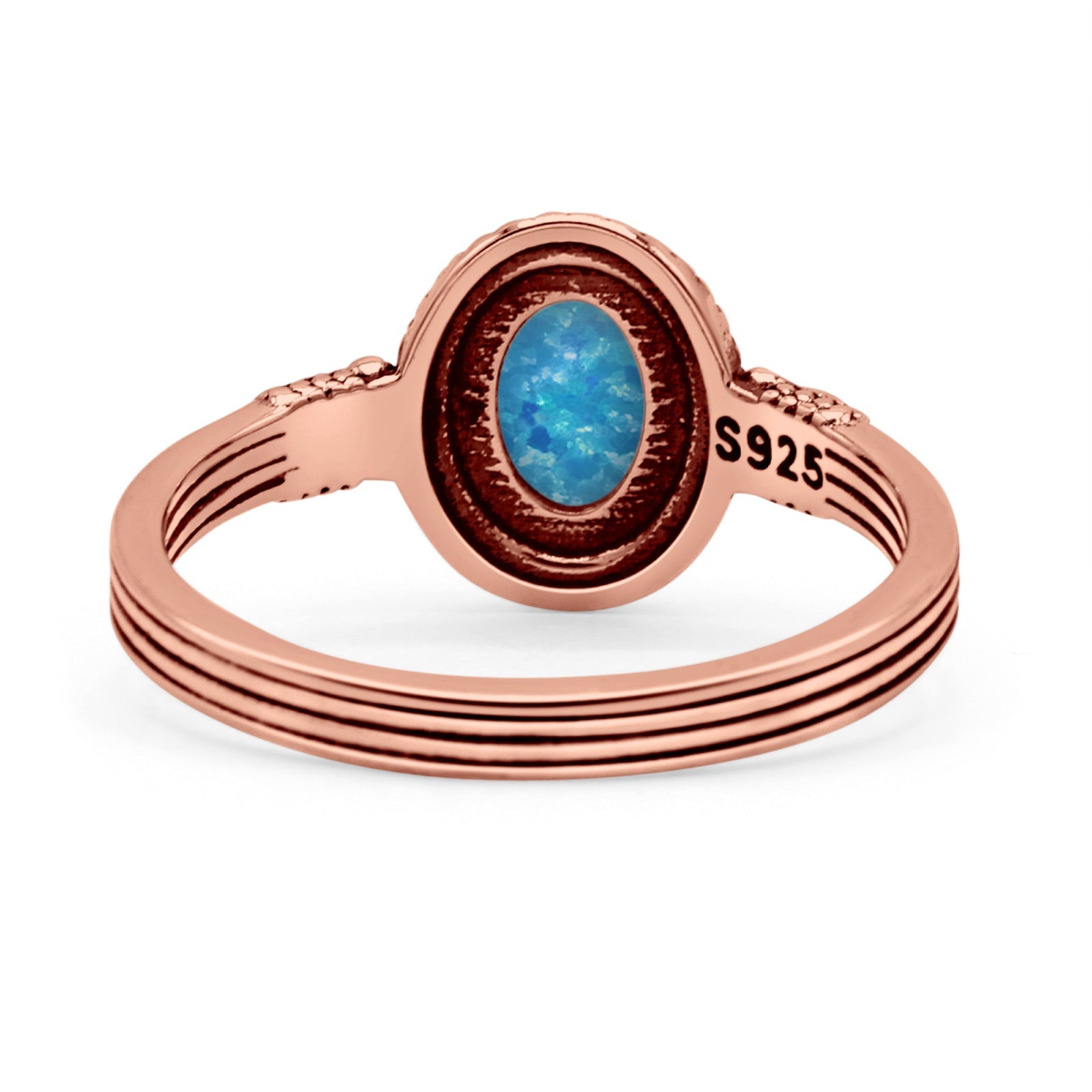 Oxidized Petite Oval Lab Created Opal Ring 925 Sterling Silver