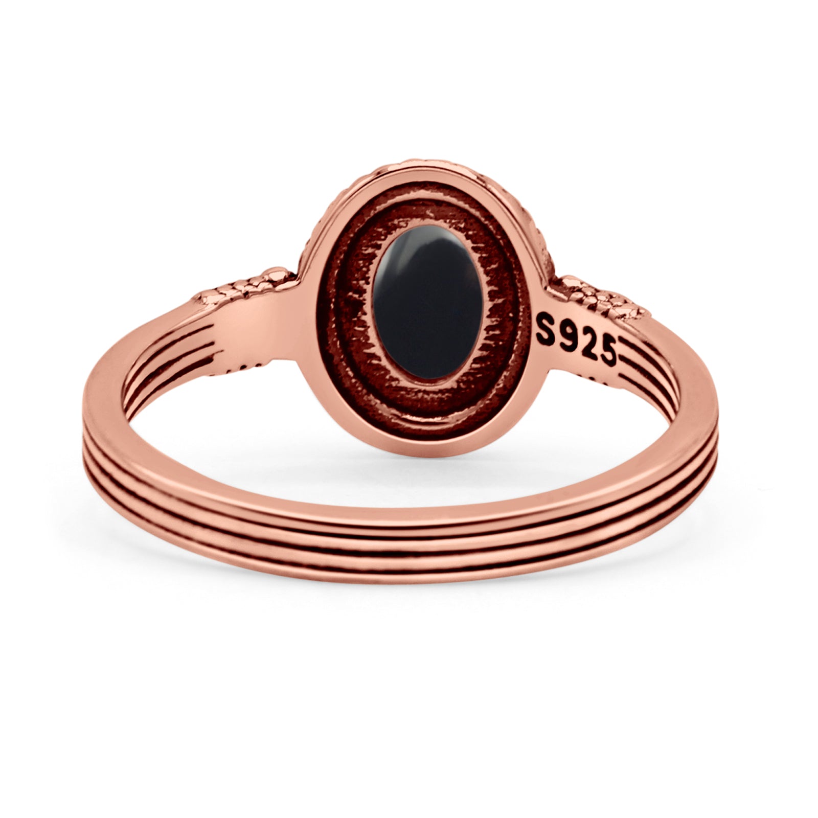 Oxidized Petite Oval Lab Created Opal Ring 925 Sterling Silver