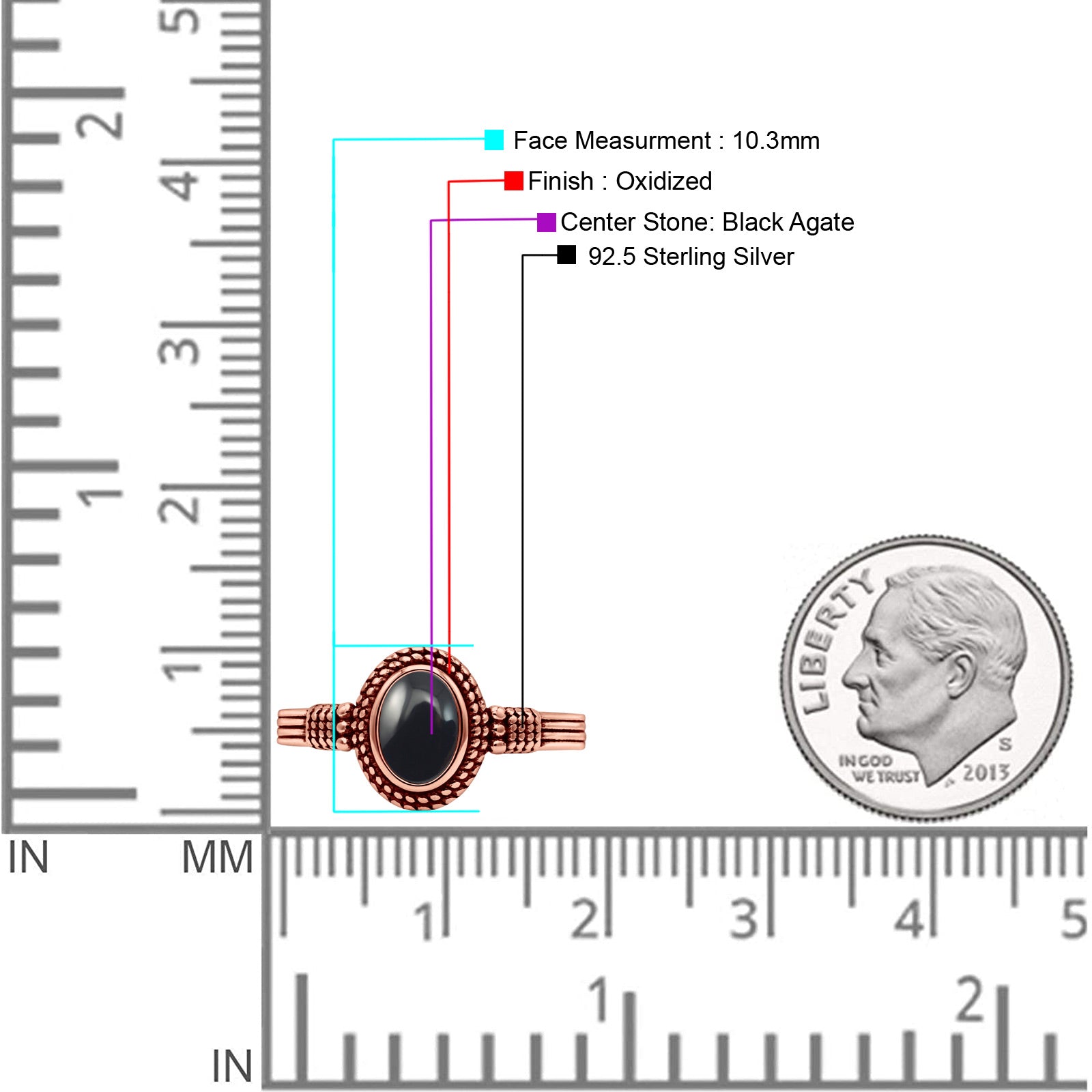 Oxidized Petite Oval Lab Created Opal Ring 925 Sterling Silver