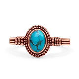 Oxidized Petite Oval Lab Created Opal Ring 925 Sterling Silver