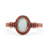 Oxidized Petite Oval Lab Created Opal Ring 925 Sterling Silver
