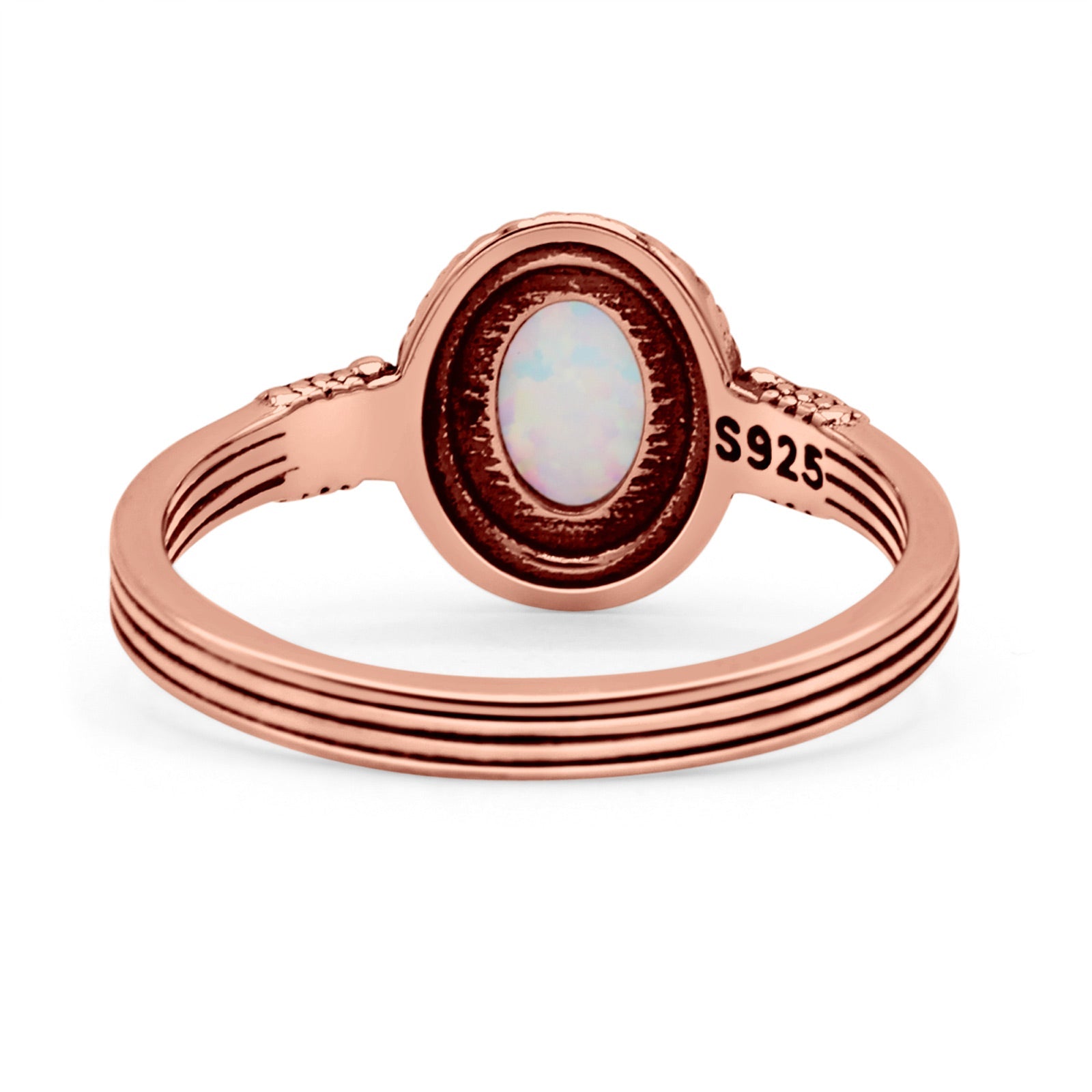 Oxidized Petite Oval Lab Created Opal Ring 925 Sterling Silver