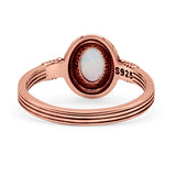 Oxidized Petite Oval Lab Created Opal Ring 925 Sterling Silver