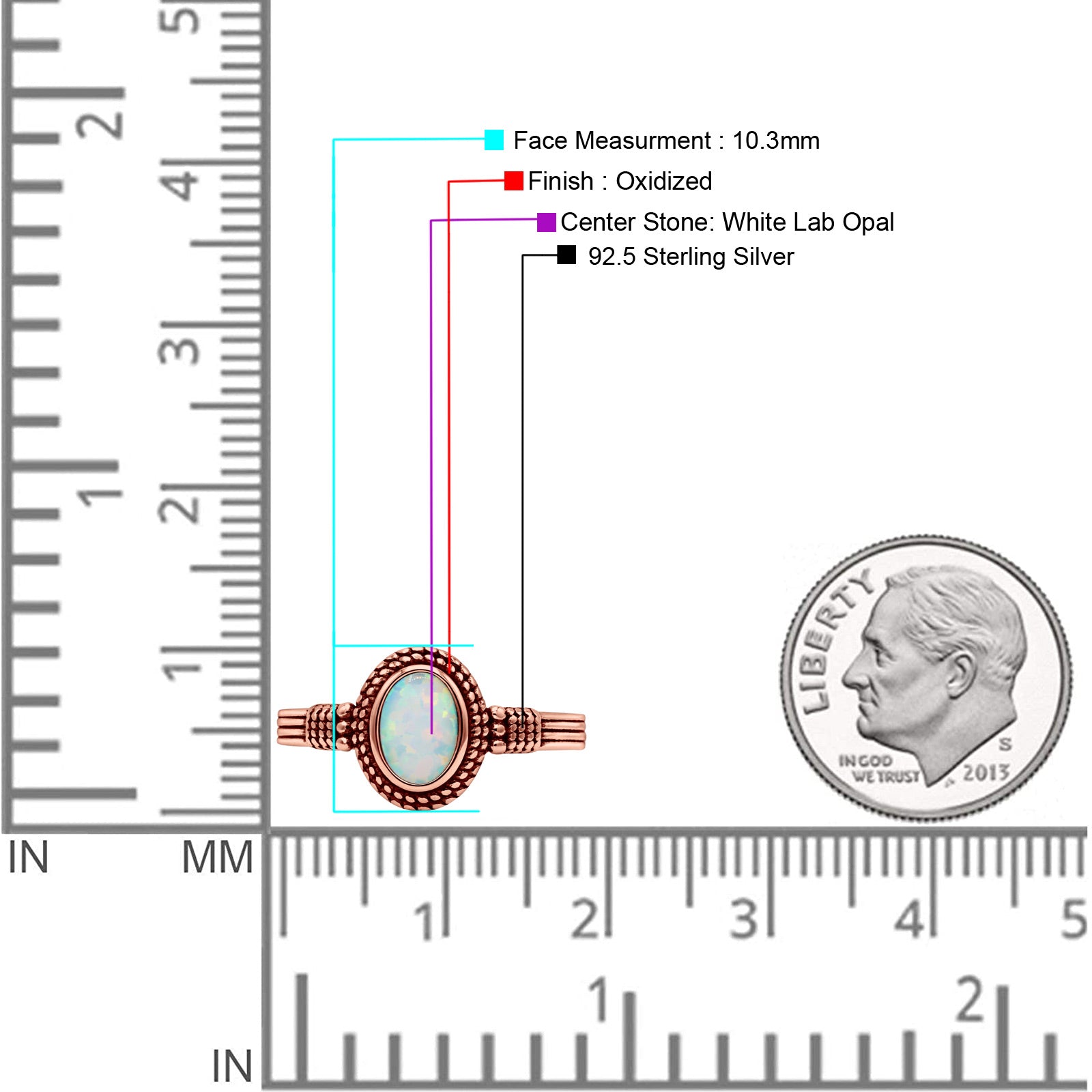 Oxidized Petite Oval Lab Created Opal Ring 925 Sterling Silver