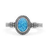 Oxidized Petite Oval Lab Created Opal Ring 925 Sterling Silver