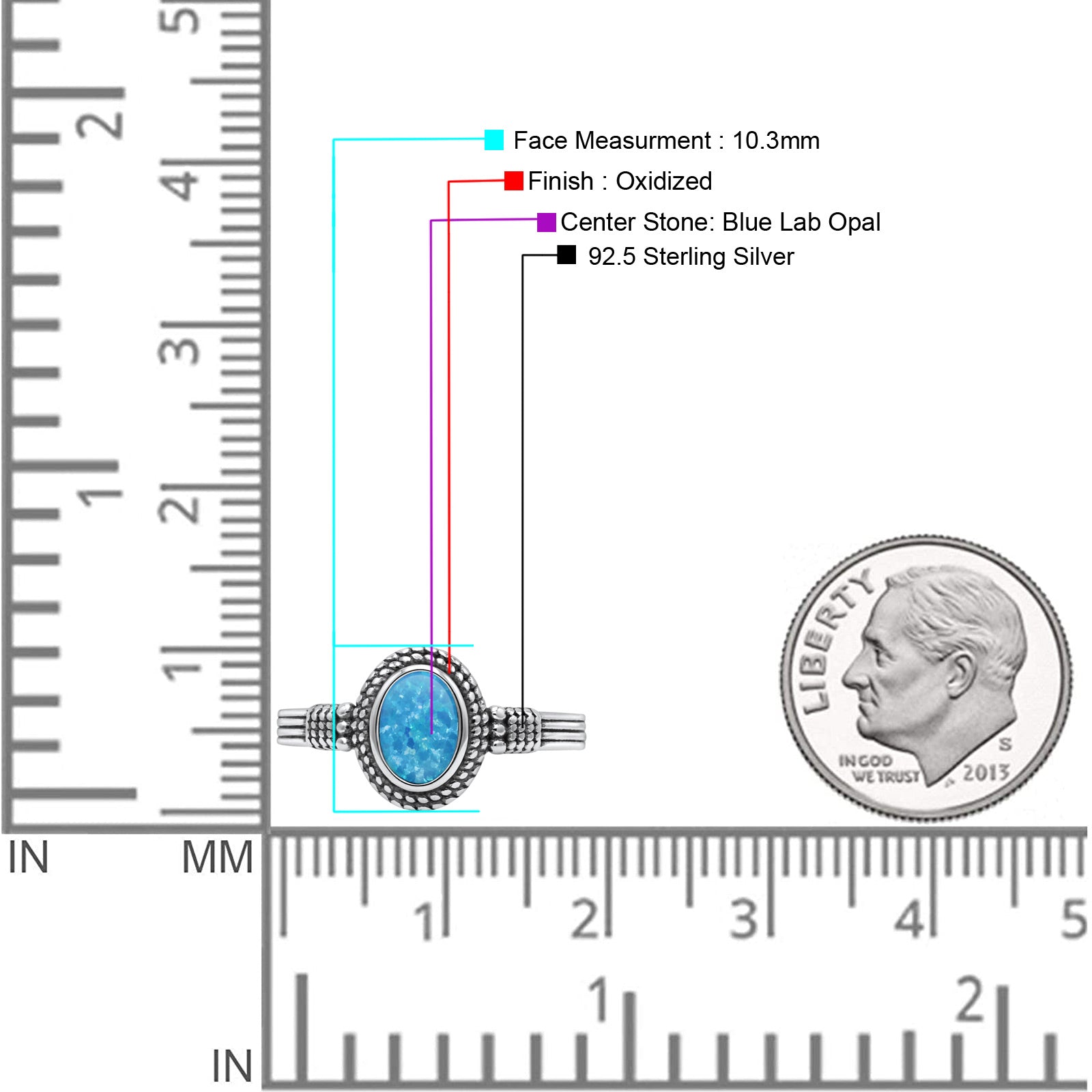 Oxidized Petite Oval Lab Created Opal Ring 925 Sterling Silver