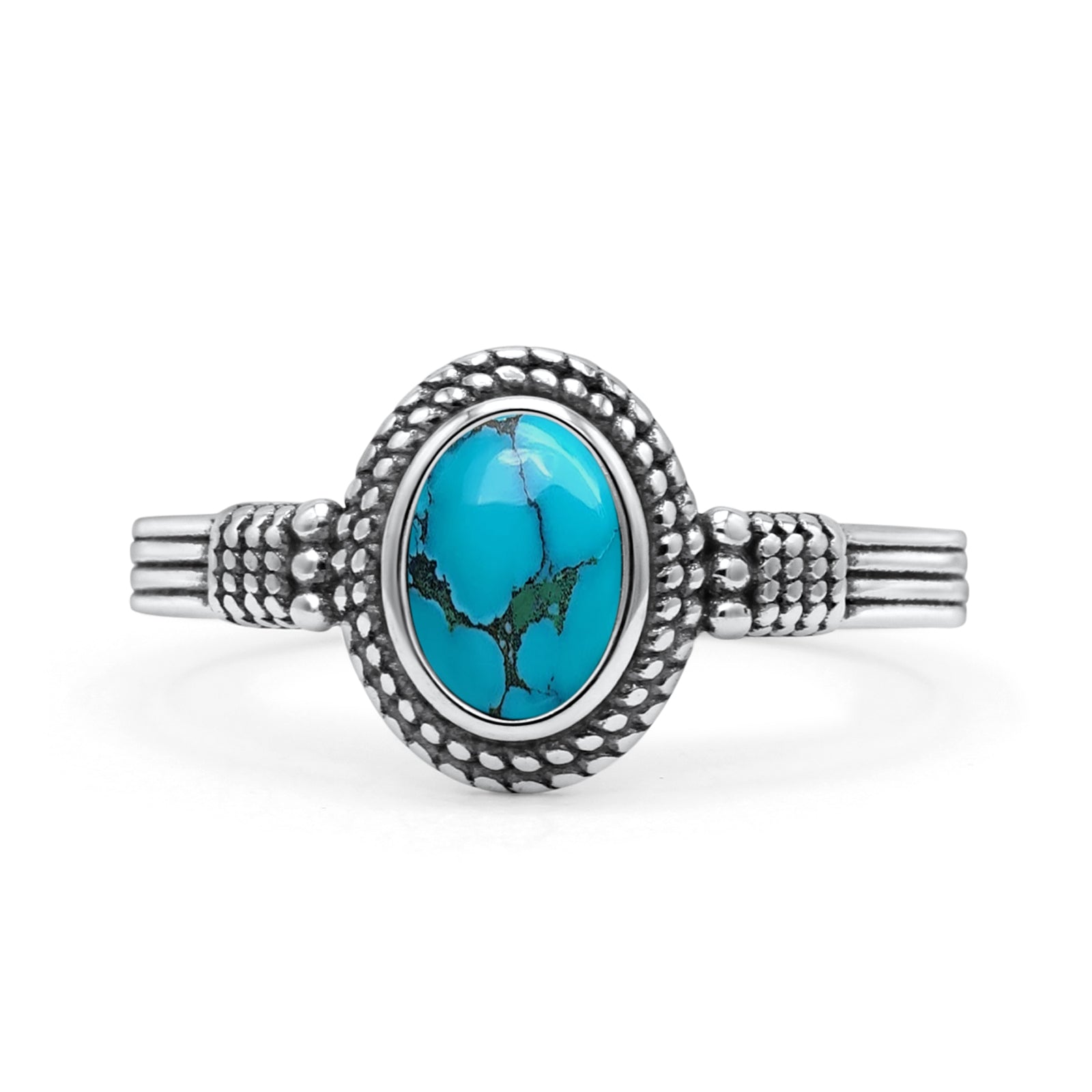 Oxidized Petite Oval Lab Created Opal Ring 925 Sterling Silver