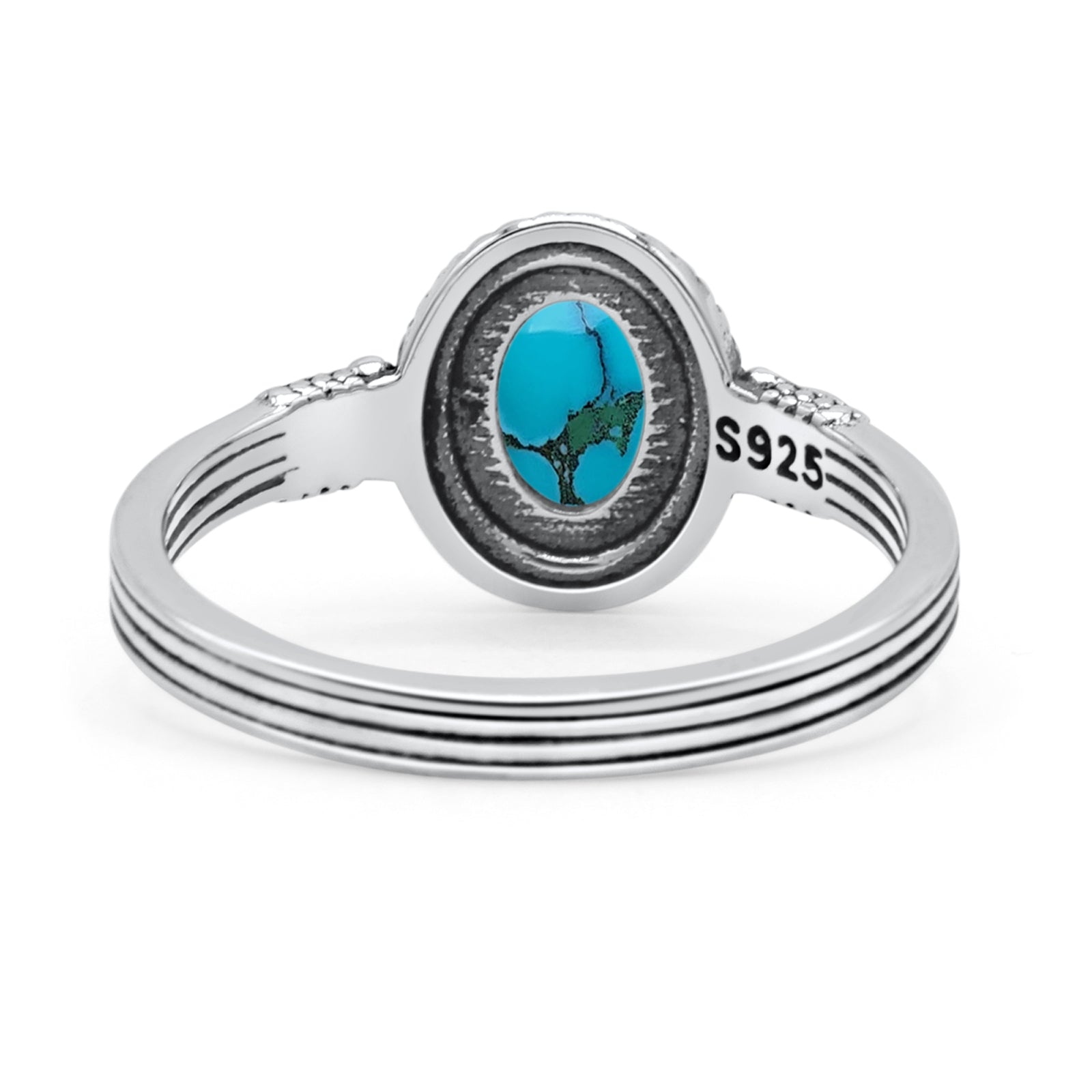 Oxidized Petite Oval Lab Created Opal Ring 925 Sterling Silver