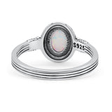Oxidized Petite Oval Lab Created Opal Ring 925 Sterling Silver