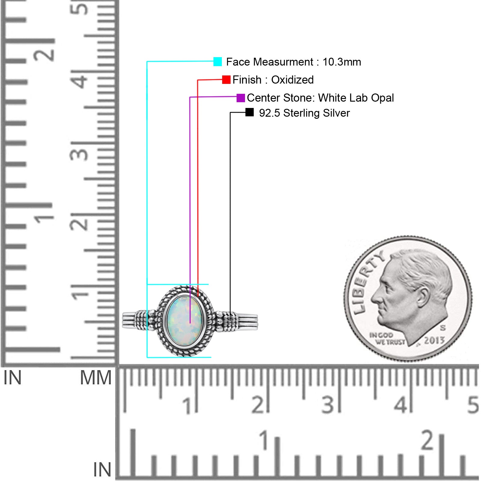 Oxidized Petite Oval Lab Created Opal Ring 925 Sterling Silver