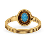 Oxidized Petite Oval Lab Created Opal Ring 925 Sterling Silver