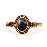 Oxidized Petite Oval Lab Created Opal Ring 925 Sterling Silver