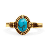 Oxidized Petite Oval Lab Created Opal Ring 925 Sterling Silver