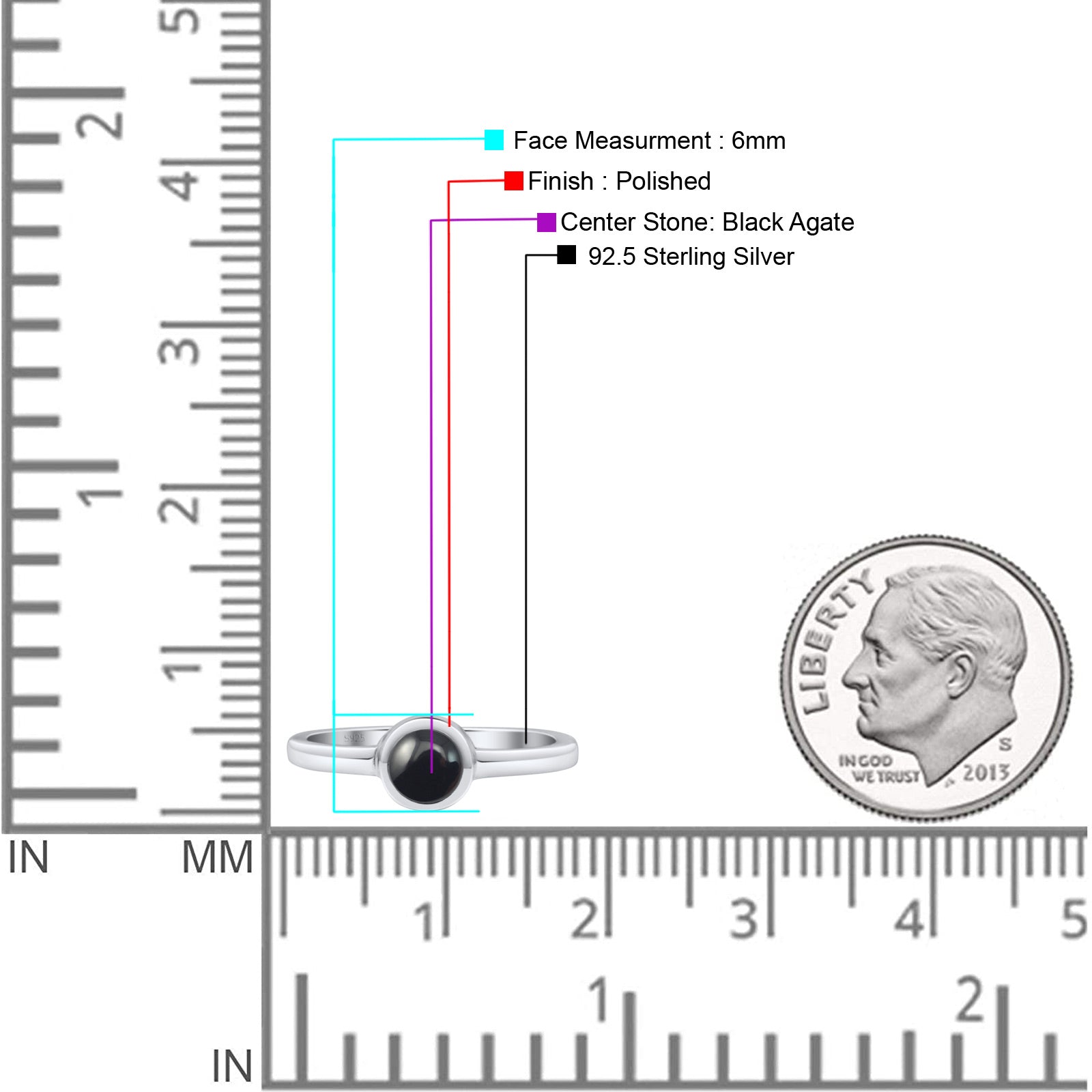 Round 6mm Thumb Ring Statement Fashion Ring Plain Band 925 Sterling Silver Petite Dainty Created Opal