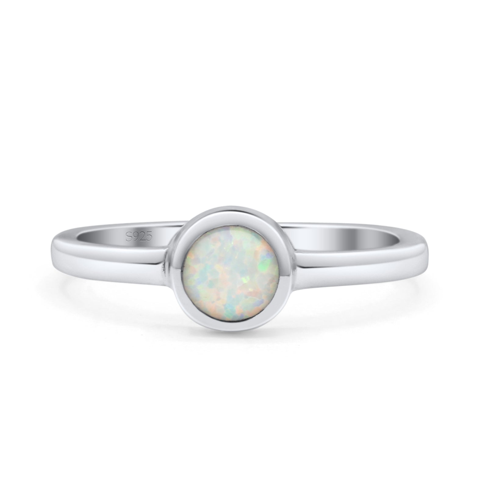 Round 6mm Thumb Ring Statement Fashion Ring Plain Band 925 Sterling Silver Petite Dainty Created Opal