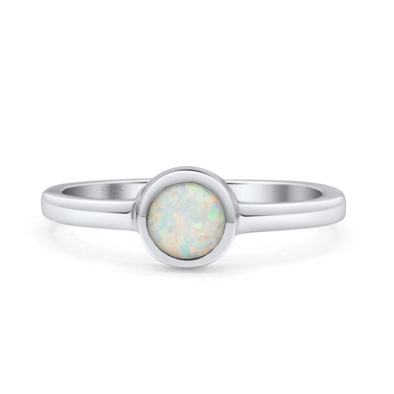 Round 6mm Thumb Ring Statement Fashion Ring Plain Band 925 Sterling Silver Petite Dainty Created Opal