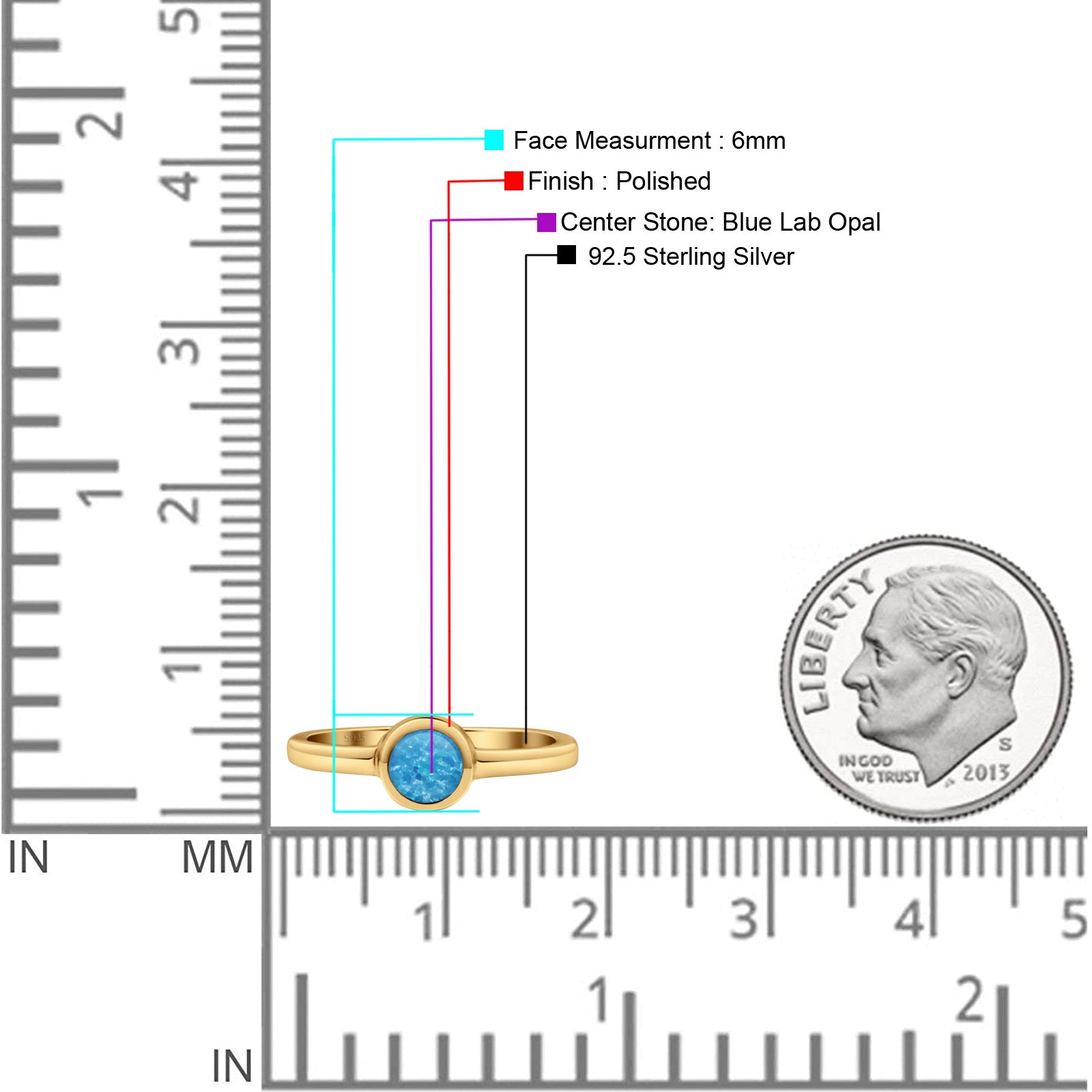 Round 6mm Thumb Ring Statement Fashion Ring Plain Band 925 Sterling Silver Petite Dainty Created Opal