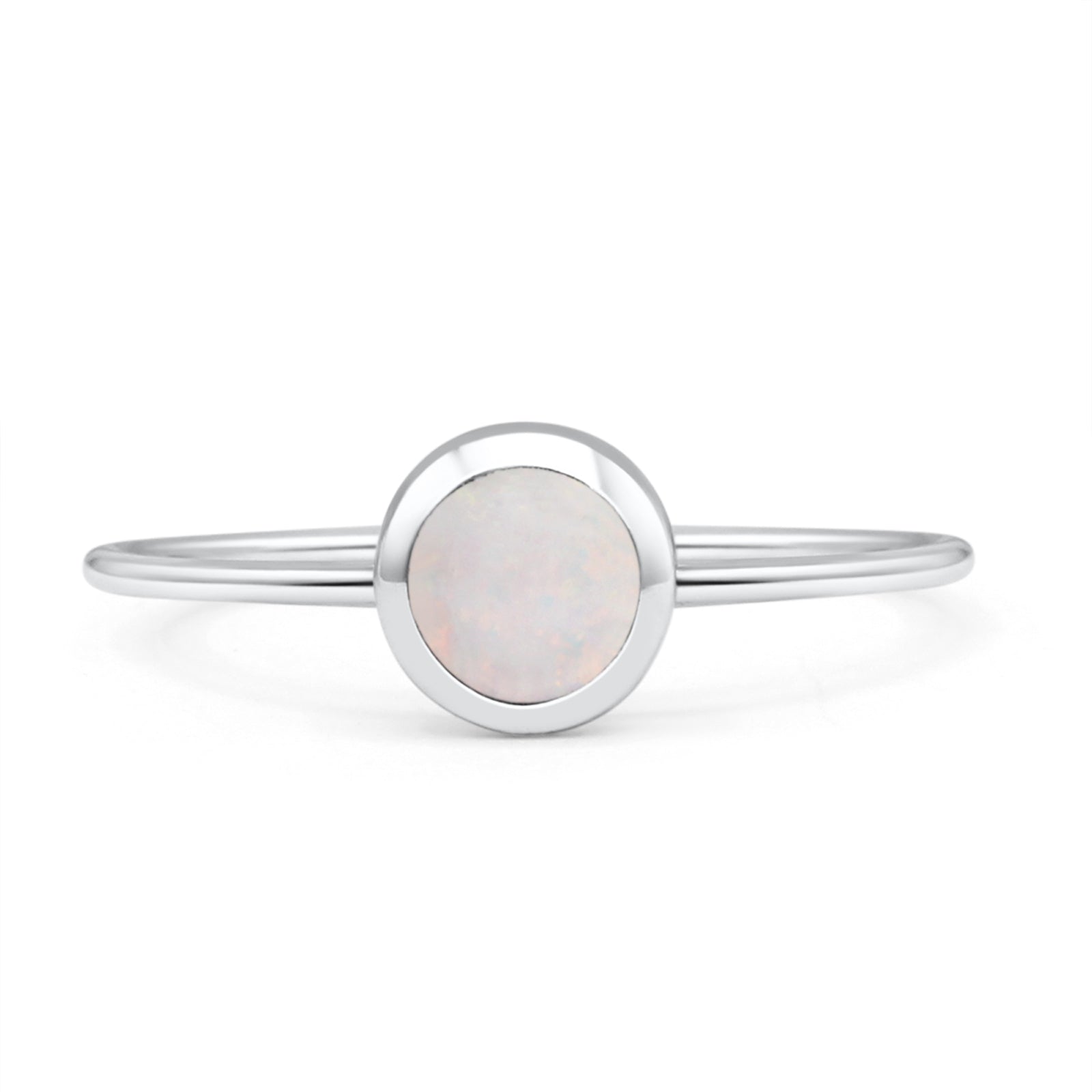 Round Statement Fashion Petite Dainty Thumb Ring Lab Created Opal Solid 925 Sterling Silver