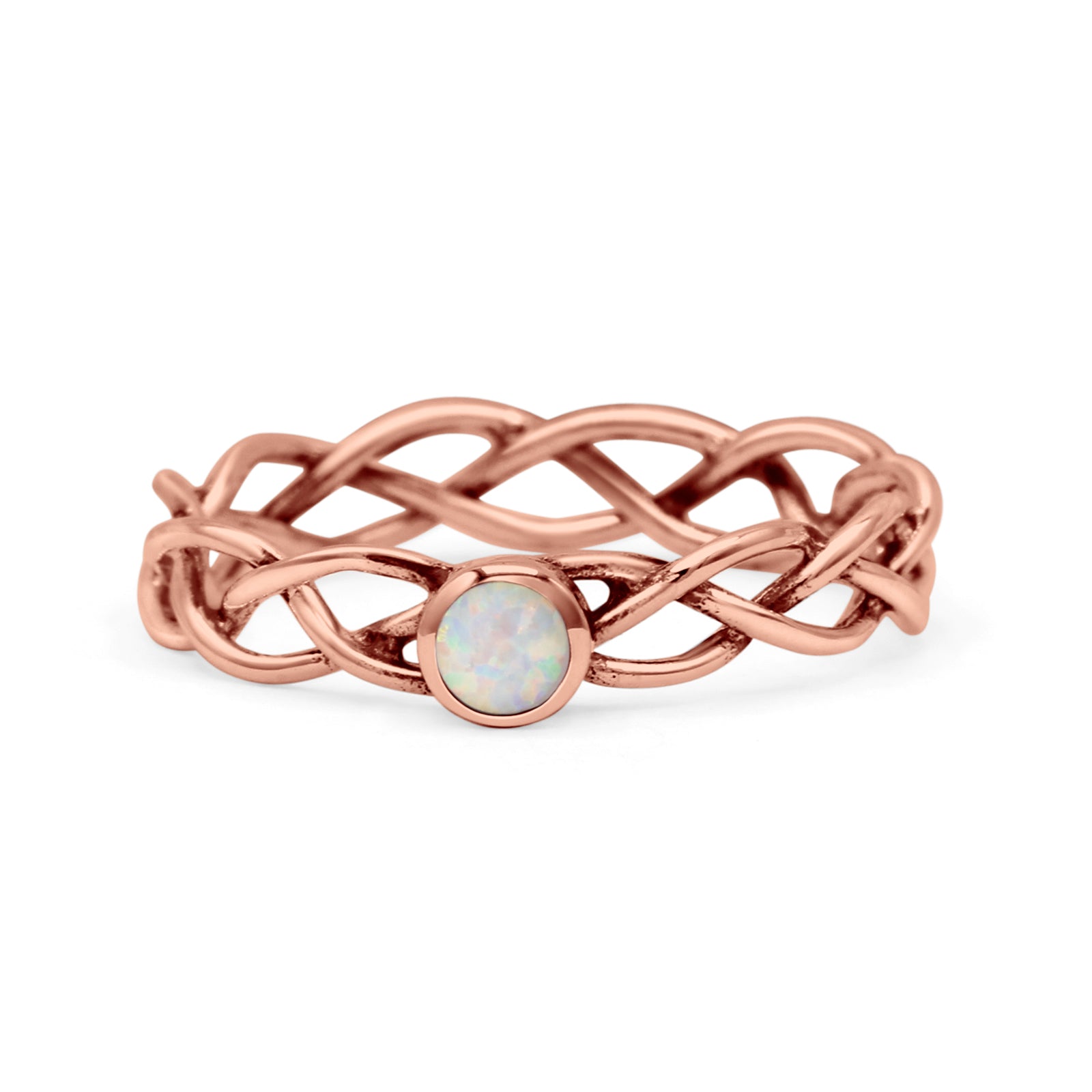 Infinity X Cross Weave Entangle Round Statement Fashion Ring Lab Created Opal Solid 925 Sterling Silver