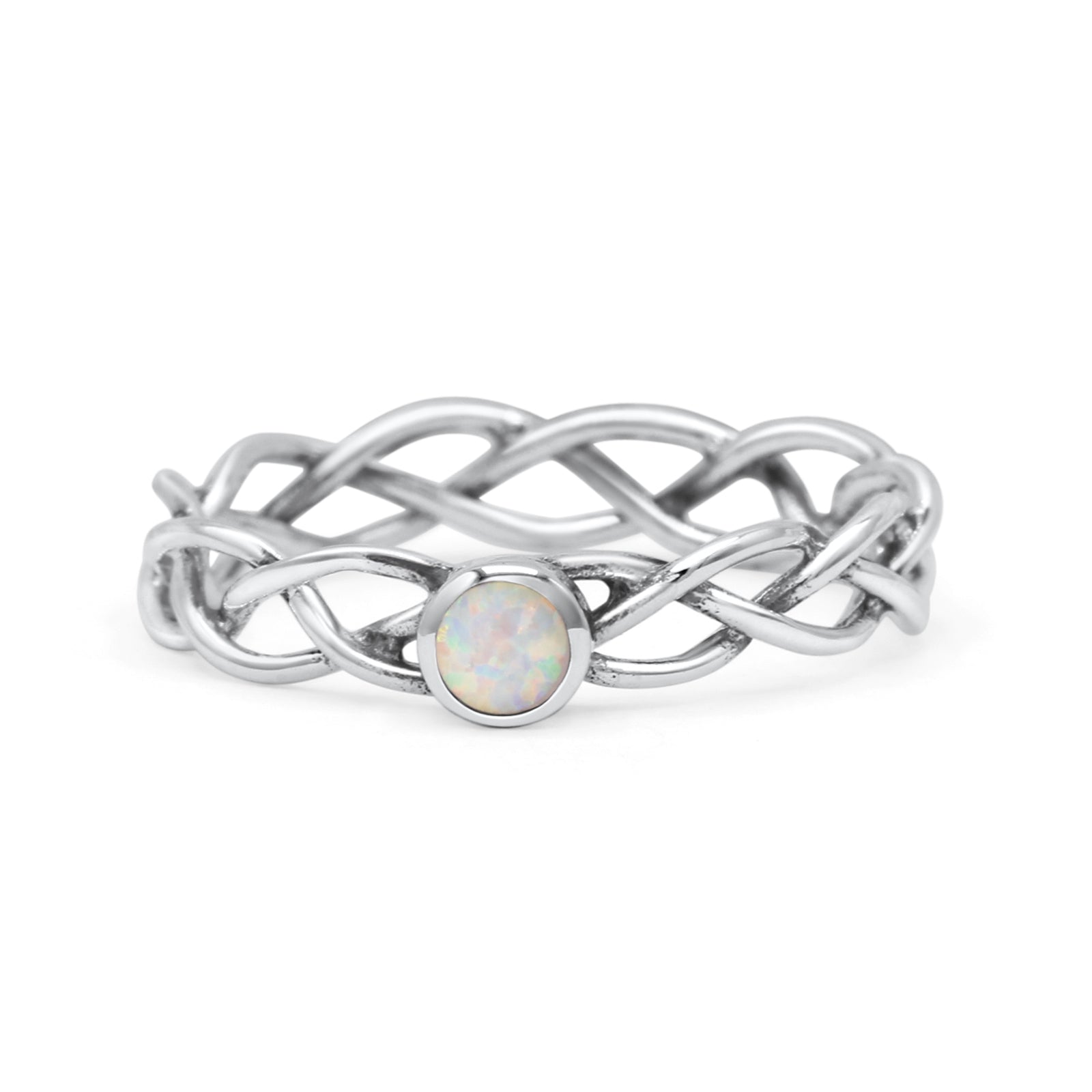 Infinity X Cross Weave Entangle Round Statement Fashion Ring Lab Created Opal Solid 925 Sterling Silver
